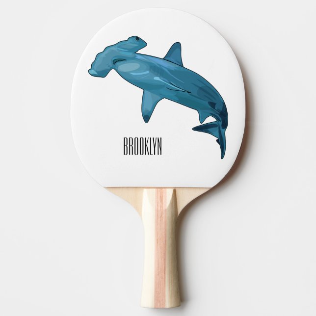 Hammerhead shark cartoon illustration ping pong paddle (Front)