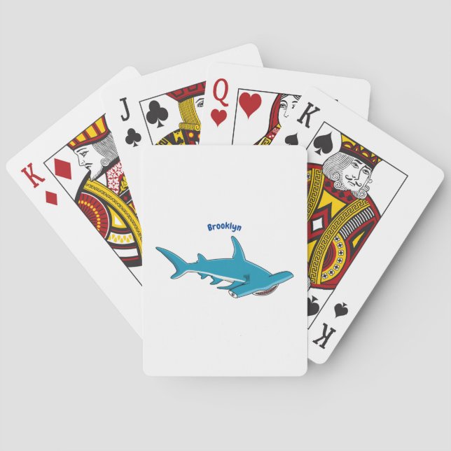 Hammerhead shark cartoon illustration poker cards (Back)