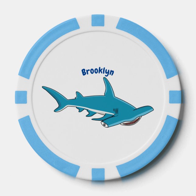 Hammerhead shark cartoon illustration poker chips (Front)