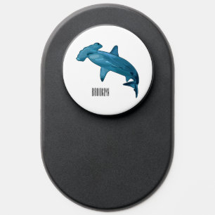 Hammerhead shark cartoon illustration PopSocket