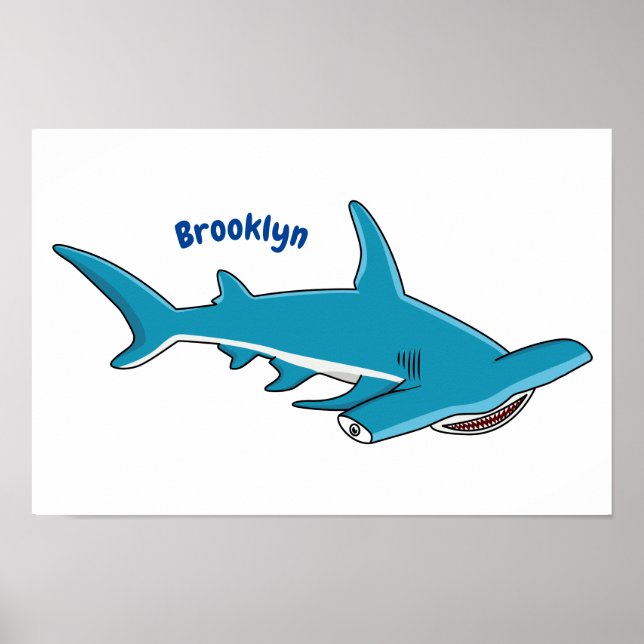 Hammerhead shark cartoon illustration poster (Front)
