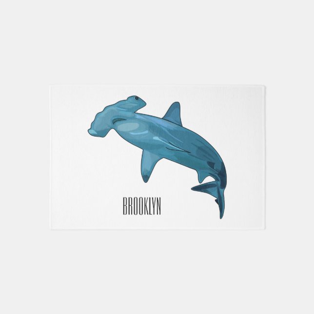 Hammerhead shark cartoon illustration rug (Front)