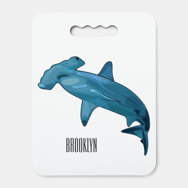 Hammerhead shark cartoon illustration seat cushion (Front Vertical)