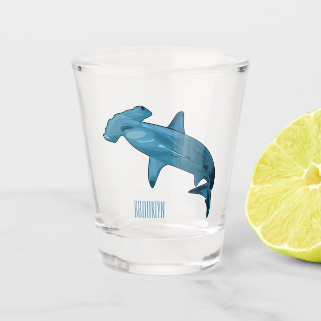 Hammerhead shark cartoon illustration shot glass (Front)