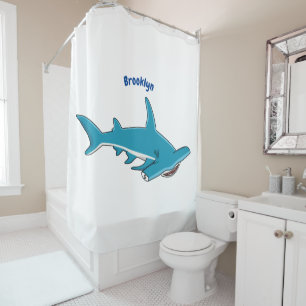 Hammerhead shark cartoon illustration shower curtain