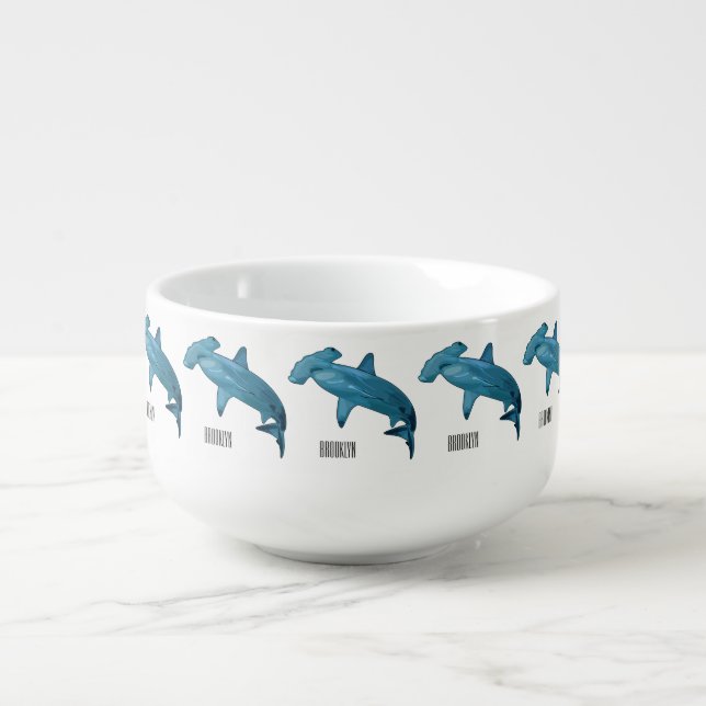 Hammerhead shark cartoon illustration soup mug (Front)
