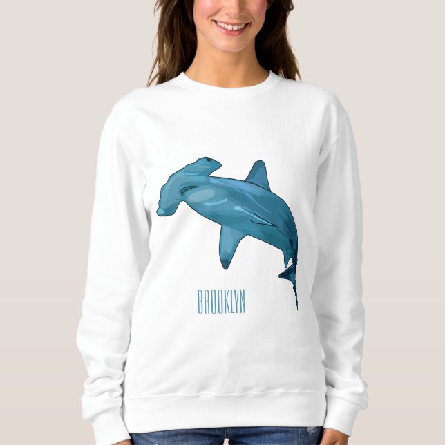 Hammerhead shark cartoon illustration sweatshirt (Front)