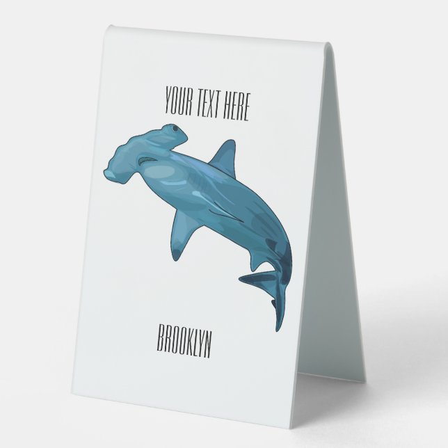 Hammerhead shark cartoon illustration table tent (Front)