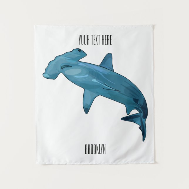 Hammerhead shark cartoon illustration tapestry (Front)
