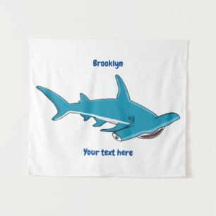 Hammerhead shark cartoon illustration tapestry