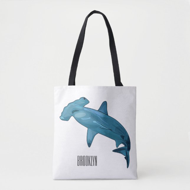 Hammerhead shark cartoon illustration tote bag (Front)