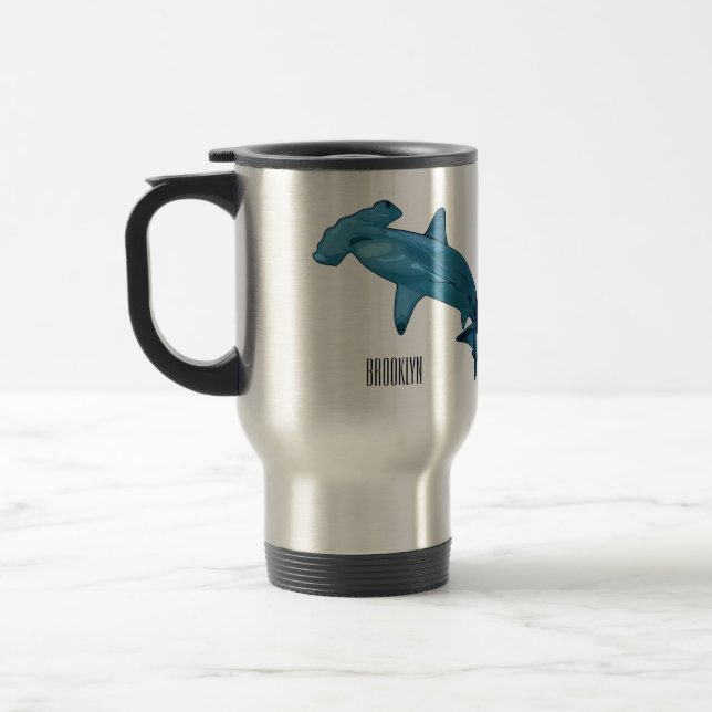 Hammerhead shark cartoon illustration travel mug (Left)