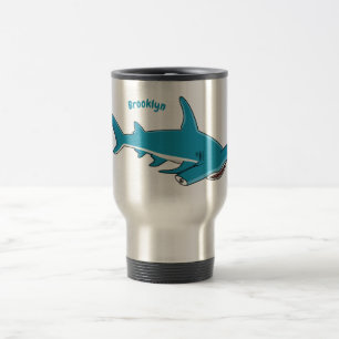 Hammerhead shark cartoon illustration travel mug
