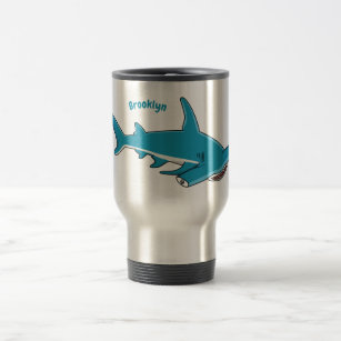 Hammerhead shark cartoon illustration  travel mug