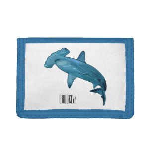 Hammerhead shark cartoon illustration tri-fold wallet