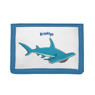 Hammerhead shark cartoon illustration tri-fold wallet