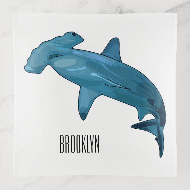 Hammerhead shark cartoon illustration trinket tray (Front)