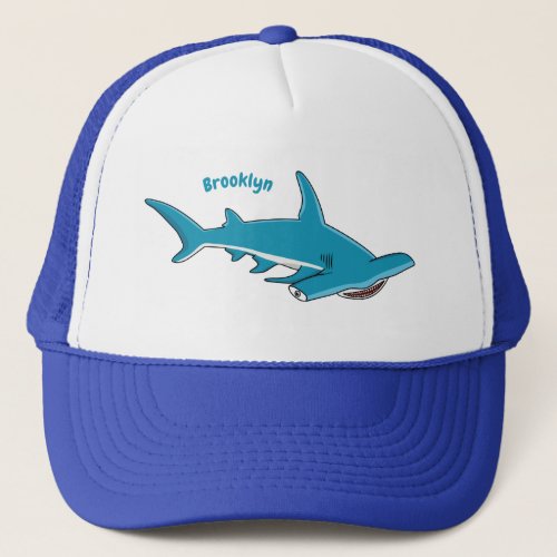 Hammerhead shark cartoon illustration  trucker hat
