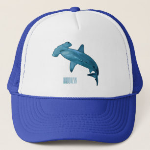 Hammerhead shark cartoon illustration trucker hat