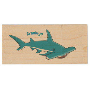 Hammerhead shark cartoon illustration wood flash drive