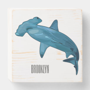 Hammerhead shark cartoon illustration wooden box sign