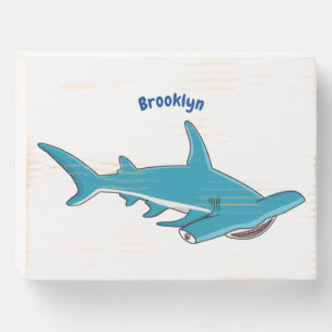 Hammerhead shark cartoon illustration wooden box sign