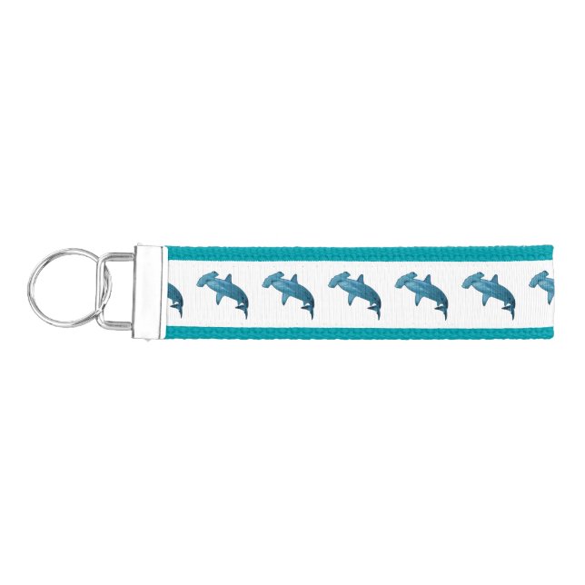 Hammerhead shark cartoon illustration wrist keychain (Keys on Left)