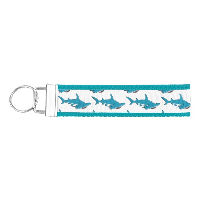 Hammerhead shark cartoon illustration wrist keychain (Keys on Left)