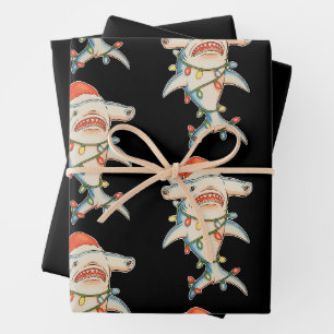 Hammerhead Shark Christmas Santa Hat Xmas Holiday Wrapping Paper Sheets