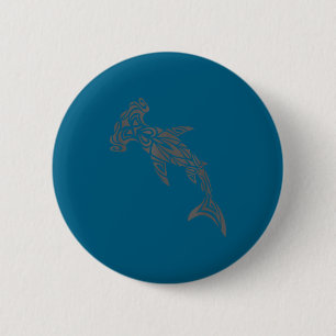 Hammerhead shark hawaiian polynesian tribal tattoo button