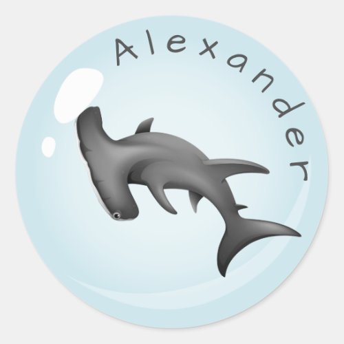 Hammerhead Shark in a  Bubble  Personalize Classic Round Sticker