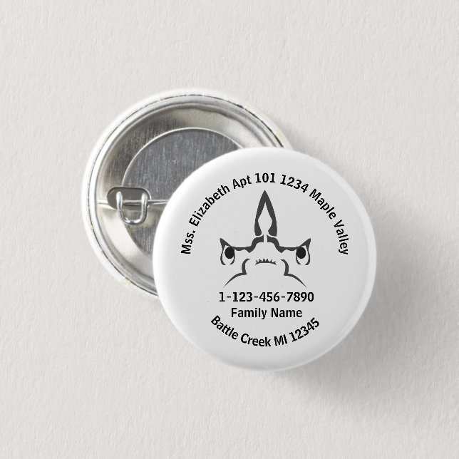Hammerhead Shark Lost Family Home Address  Button (Front & Back)