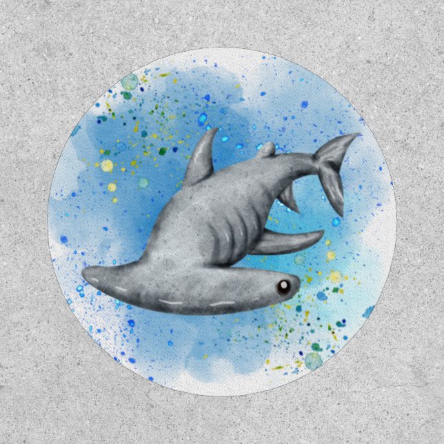 Hammerhead shark on 3" x 3" sticker patch (Front)