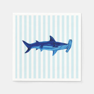 Hammerhead Shark Painting Blue Stripe Napkins