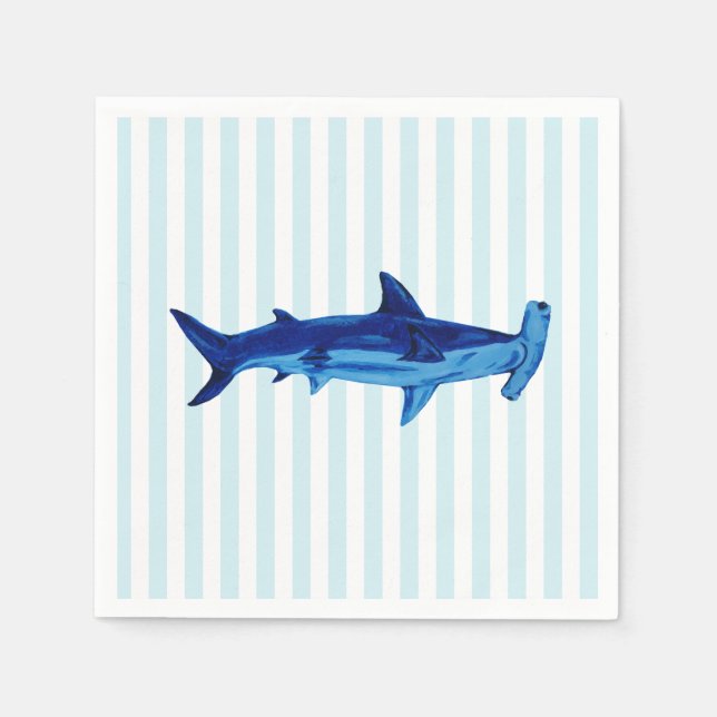 Hammerhead Shark Painting Blue Stripe Napkins (Front)