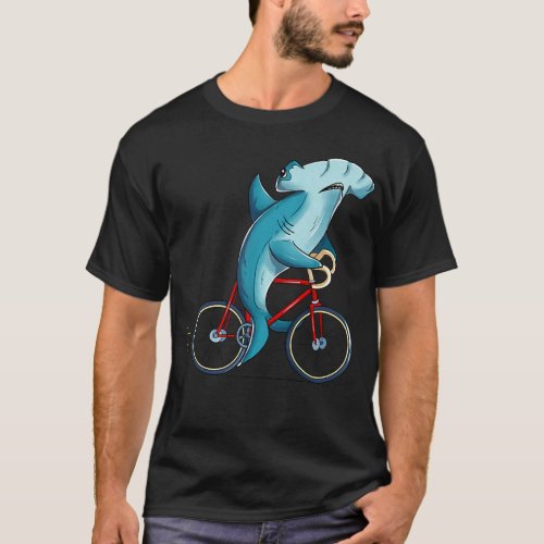 Hammerhead Shark Riding Bicycle Cute Biker gifts T_Shirt