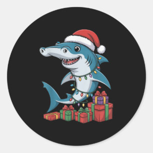 Hammerhead Shark Santa Hat Christmas Funny Marine Classic Round Sticker