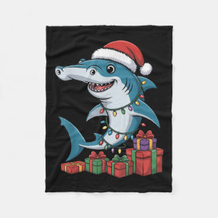 Hammerhead Shark Santa Hat Christmas Funny Marine Fleece Blanket