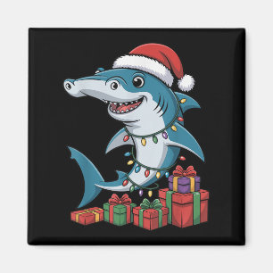 Hammerhead Shark Santa Hat Christmas Funny Marine Magnet