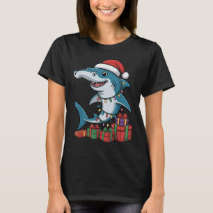 Hammerhead Shark Santa Hat Christmas Funny Marine T-Shirt