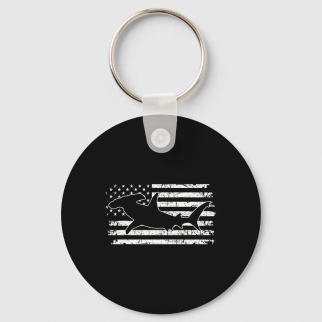 Hammerhead Shark Us Flag Independence Day  Keychain (Front)