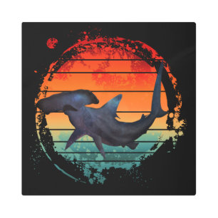 HAMMERHEAD SHARK VINTAGE SUNSET METAL PRINT