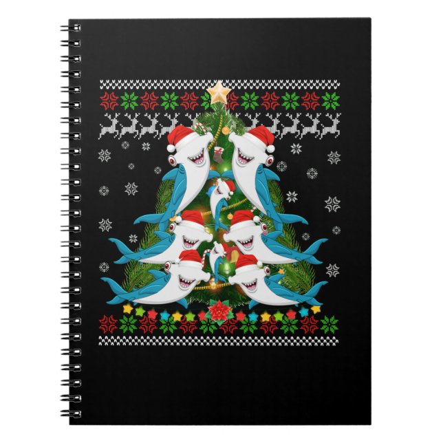 Hammerhead Shark Xmas Lighting Tree Shark Notebook (Front)
