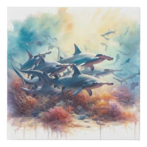 Hammerhead Sharks 270524AREF103 _ Watercolor Faux Canvas Print