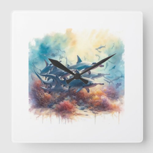Hammerhead Sharks 270524AREF103 _ Watercolor Square Wall Clock