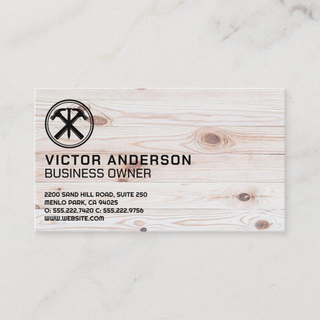 Hammers and Nail Logo | Wood Business Card (Front)