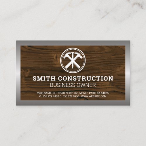 Hammers and Nail Logo  Wood Metal Business Card