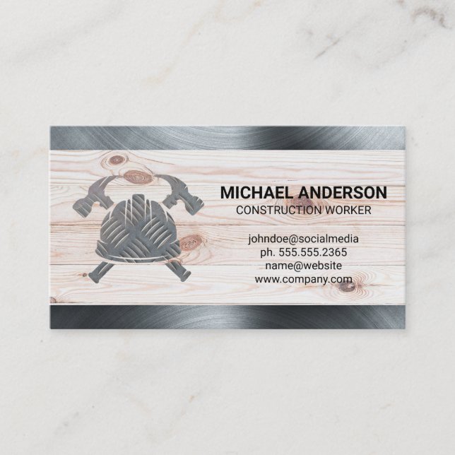 Hammers Hard Hat | Steel | Wood | Construction Business Card (Front)