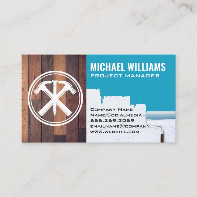 Hammers Nail | Wood Paint | General Contractor Business Card (Front)