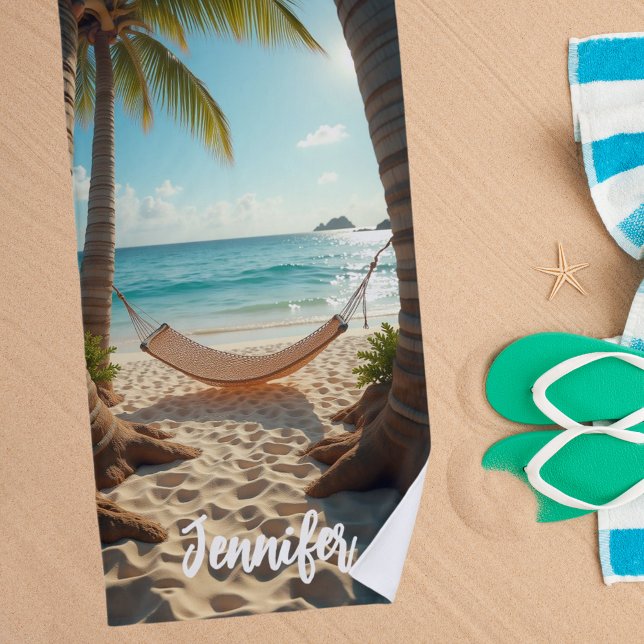 Hammock beach sea palm trees beach towel (Creator Uploaded)